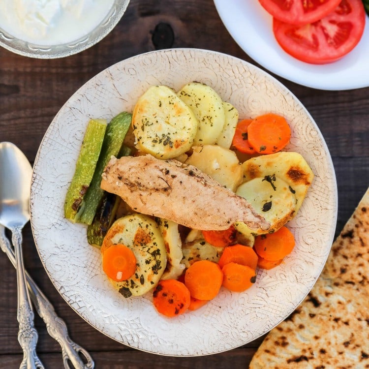 Seneyet Jaj (Chicken potato bake) a middle eastern dish made with chicken and vegetables. Very easy and delicious!