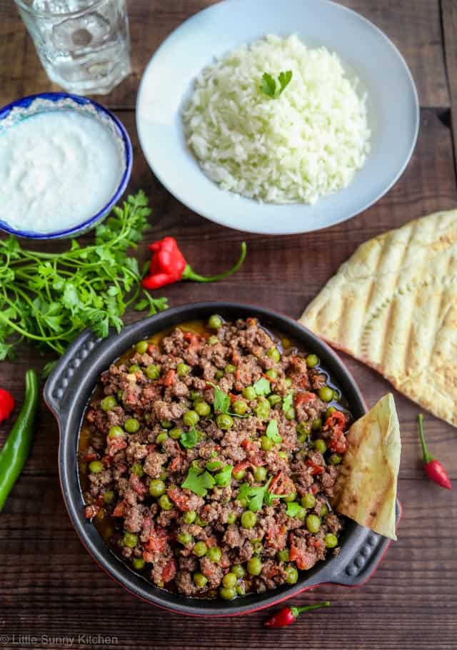 Indian lamb keema served with rice