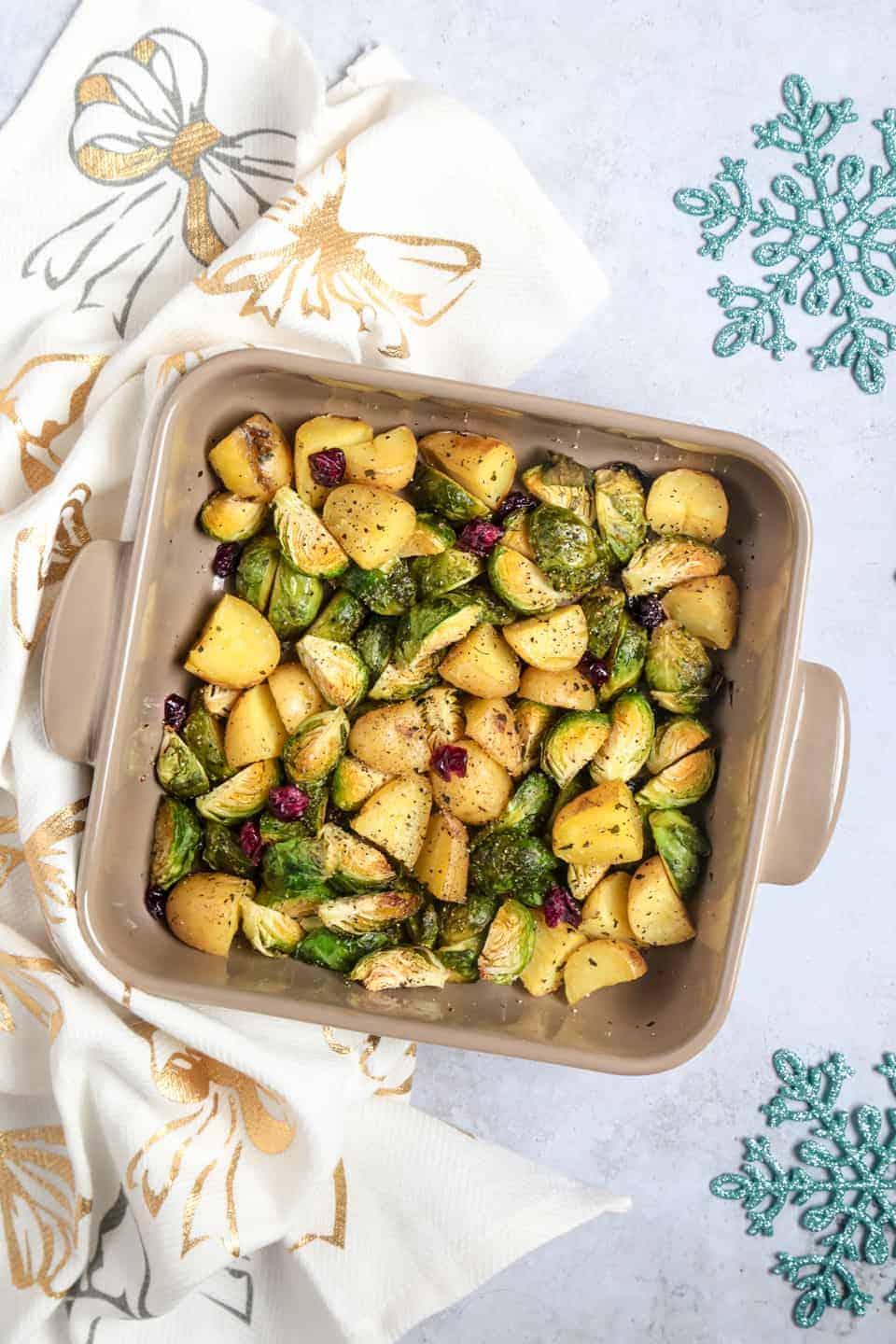 Roasted Sprouts with Potatoes and Cranberries