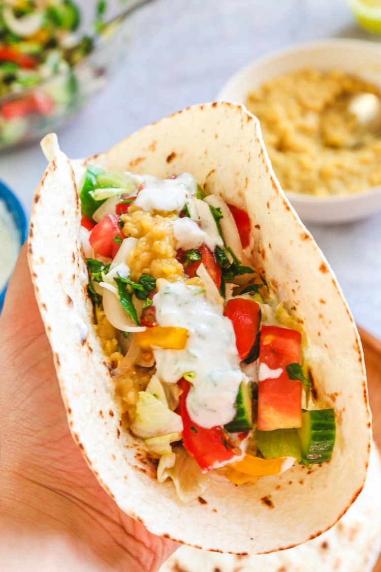 Vegan Lentil Wraps With Fresh Salad & Yogurt Garlic Sauce Recipe