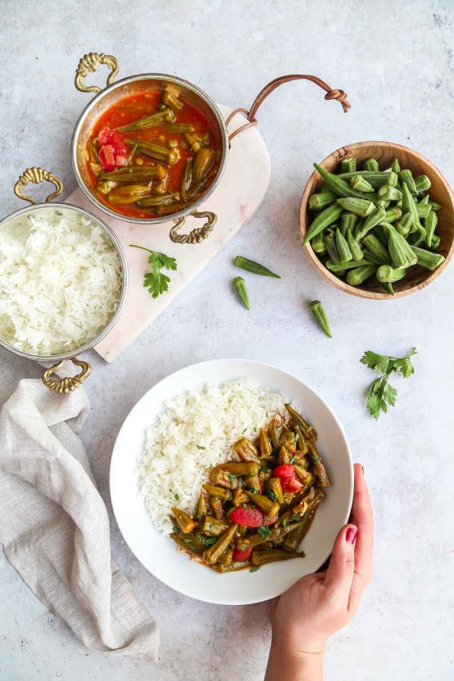 Bamiyah Bamya Middle Eastern Okra Stew - Little Sunny Kitchen