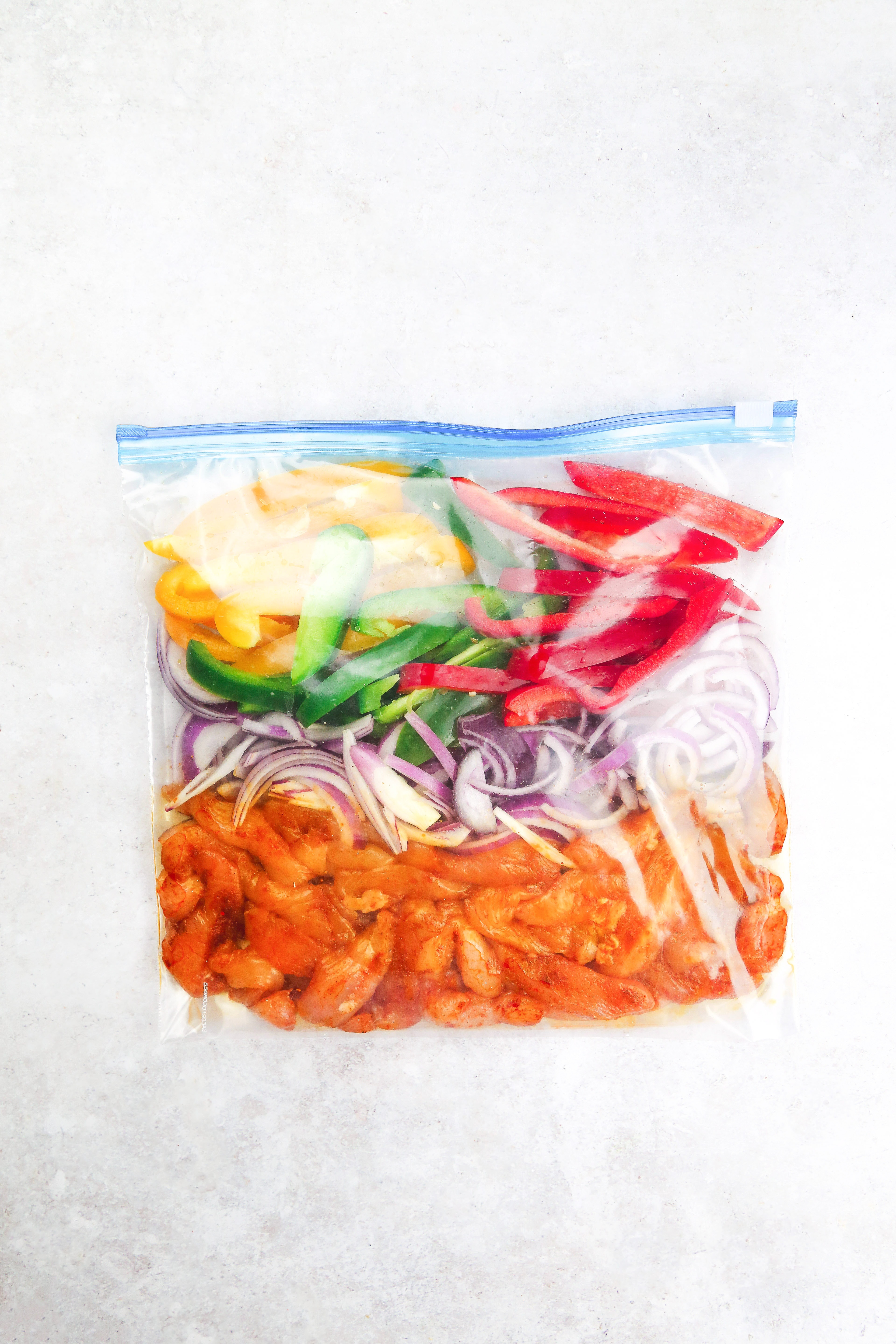 Freezer meal prep fajitas in a freezer bag