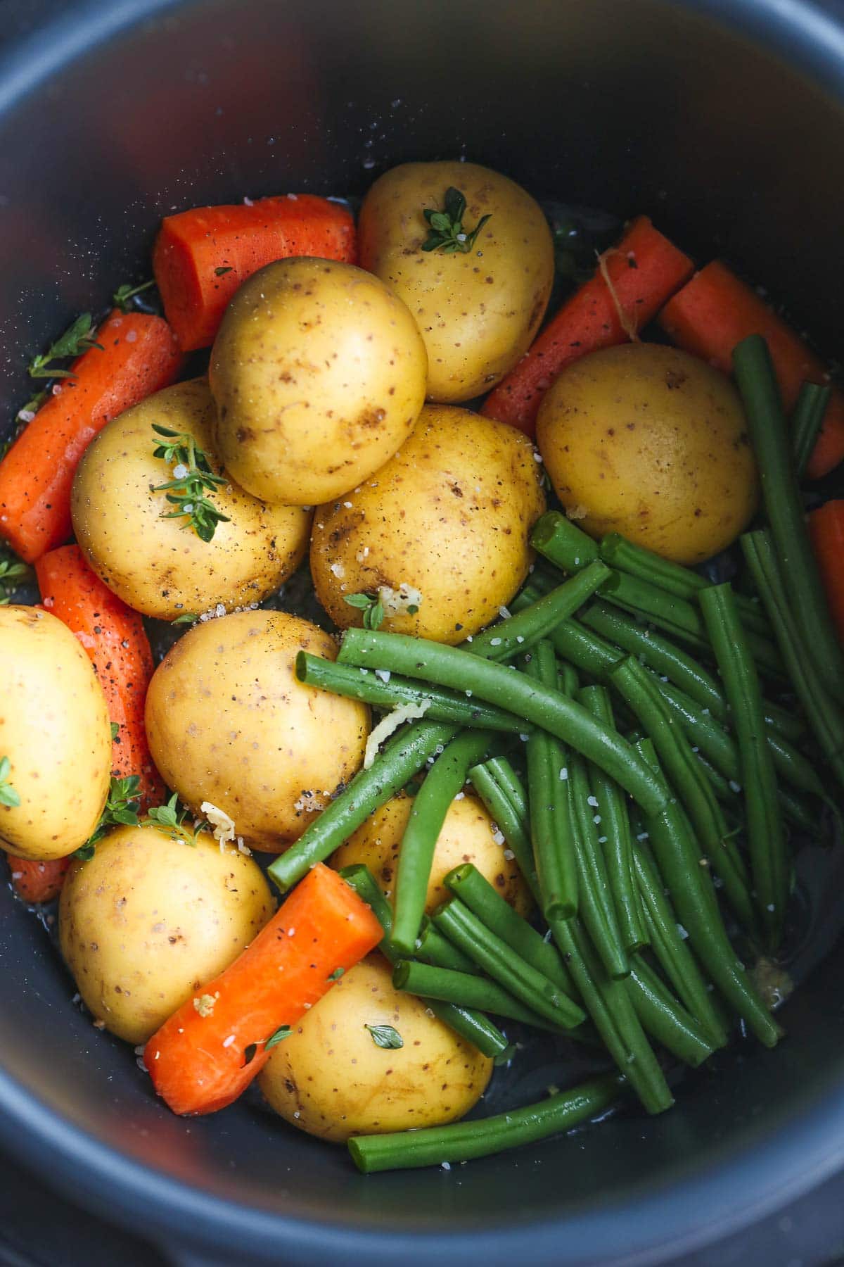 Baby potatoes, carrots and green beans in the Instant Pot