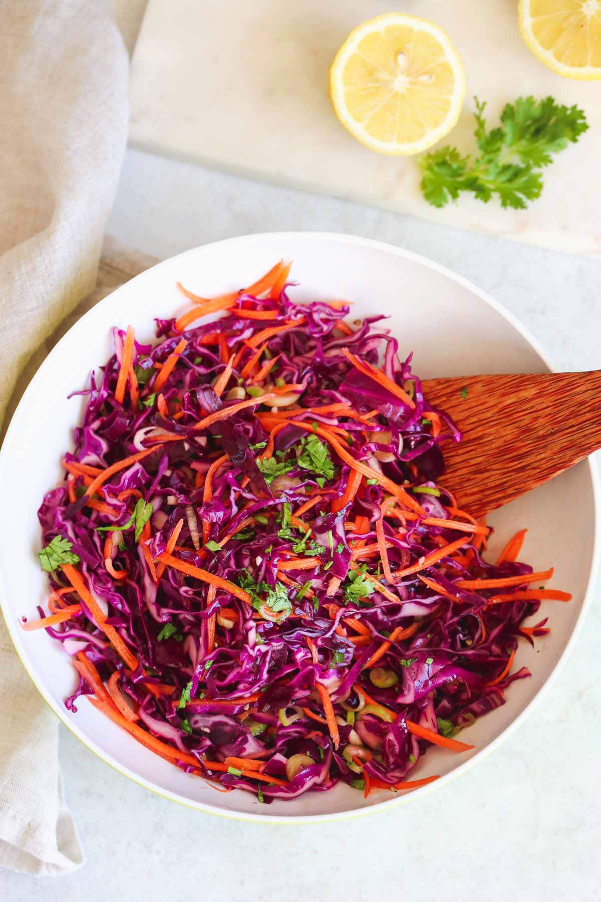 Red Cabbage Slaw with Cilantro and Lime Dressing 