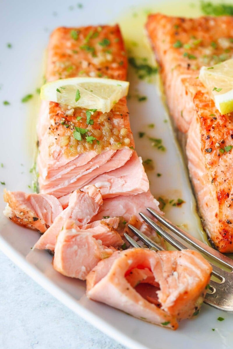 The Best Air Fryer Salmon Recipe (With Garlic Lemon Butter Sauce)