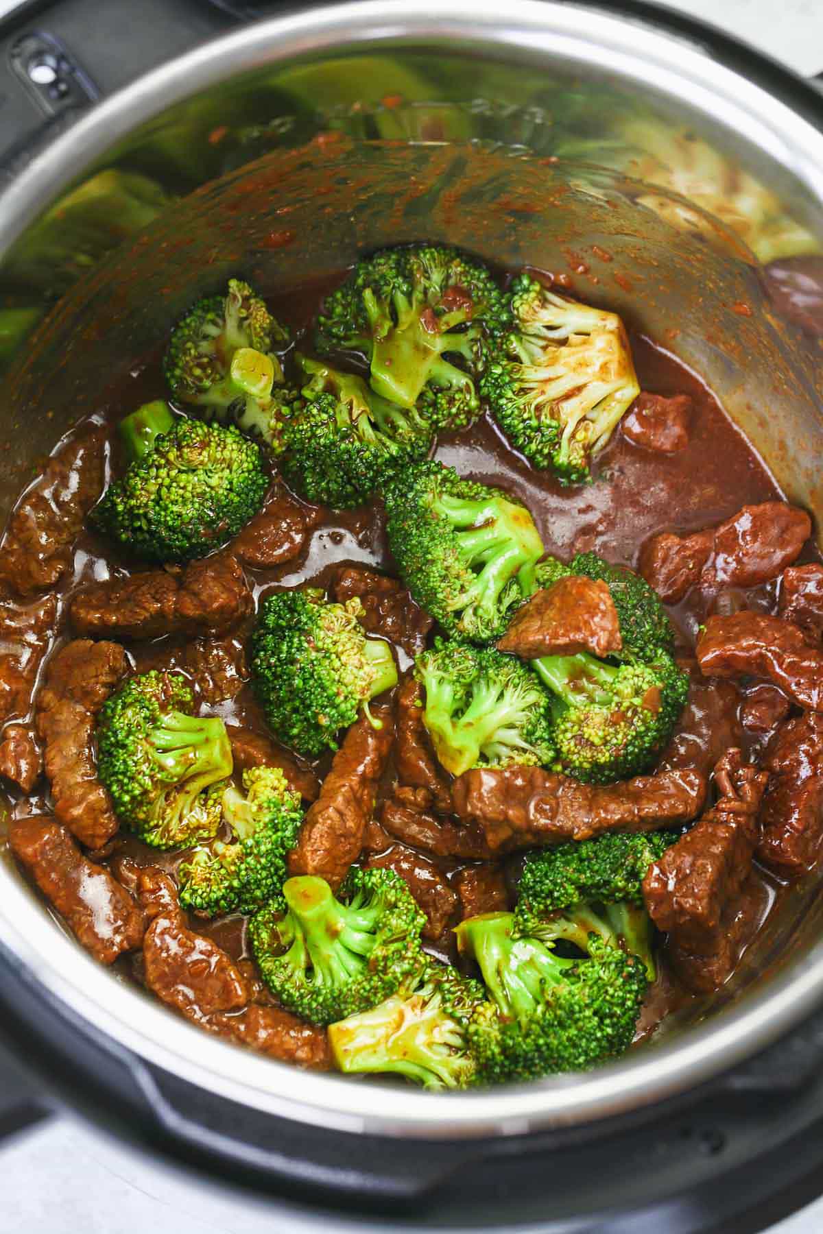 Beef and broccoli cooked in the Instant Pot