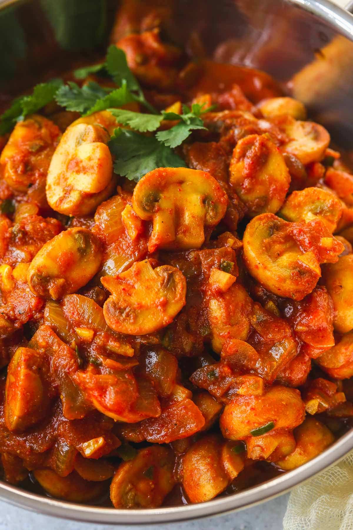 A close up shot of mushroom bhaji dish