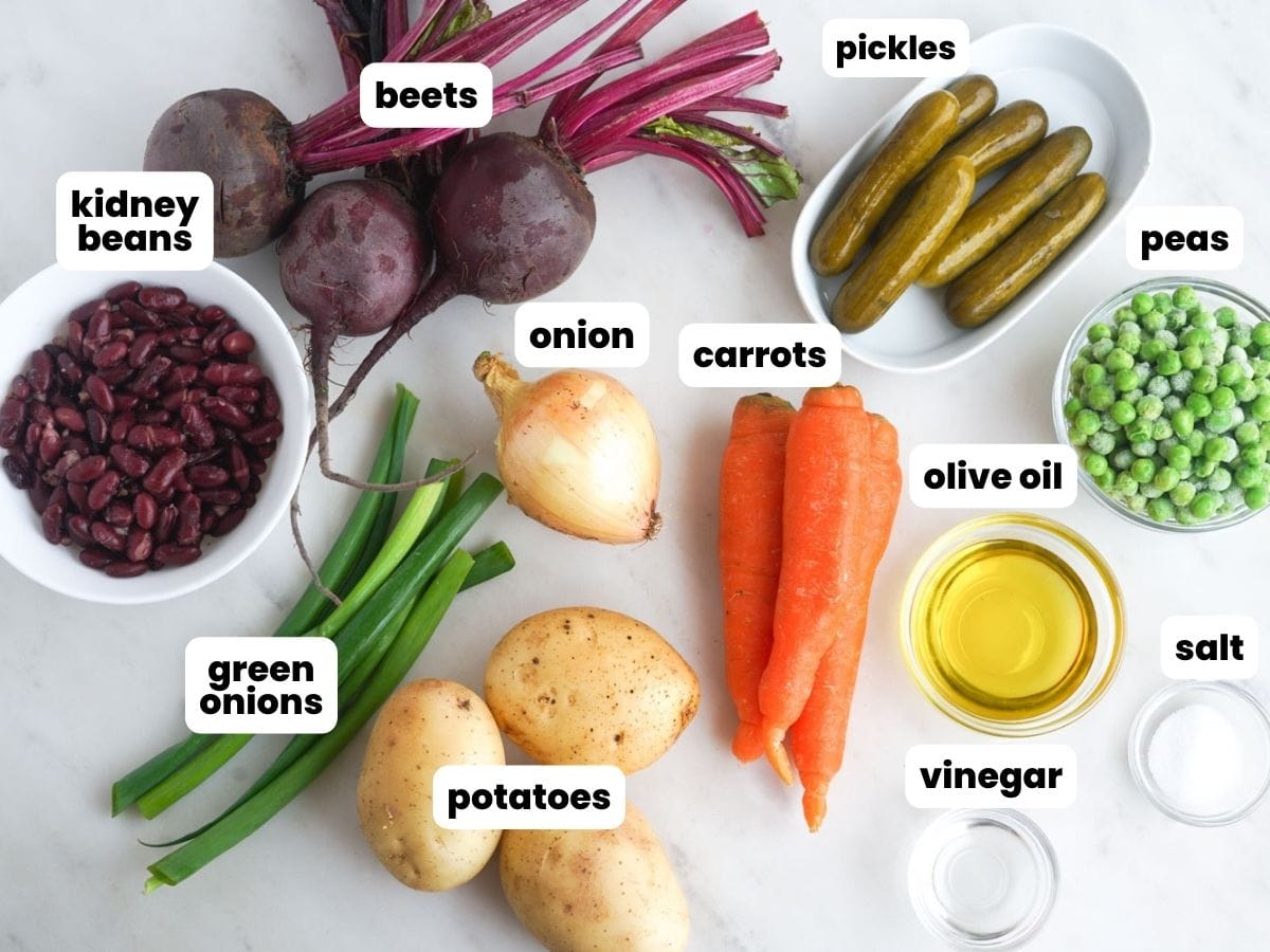 Ingredients needed to make russian vinegret salad