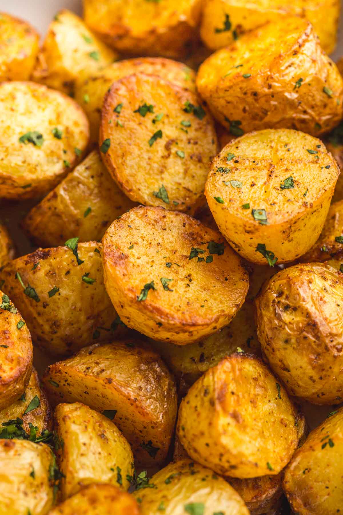 Close up shot of the roasted potatoes