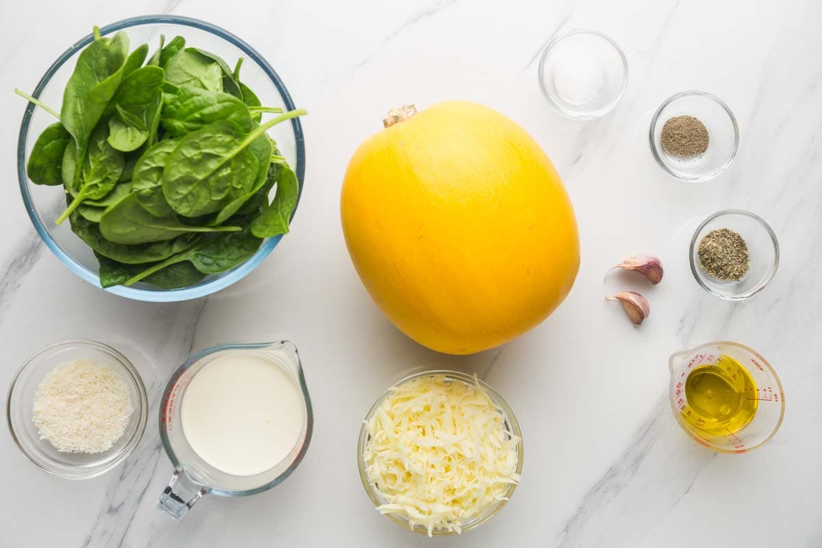 Ingredients needed to make roasted spaghetti squash with cheese