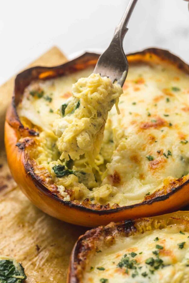 Cheesy Spaghetti Squash with Spinach - Little Sunny Kitchen