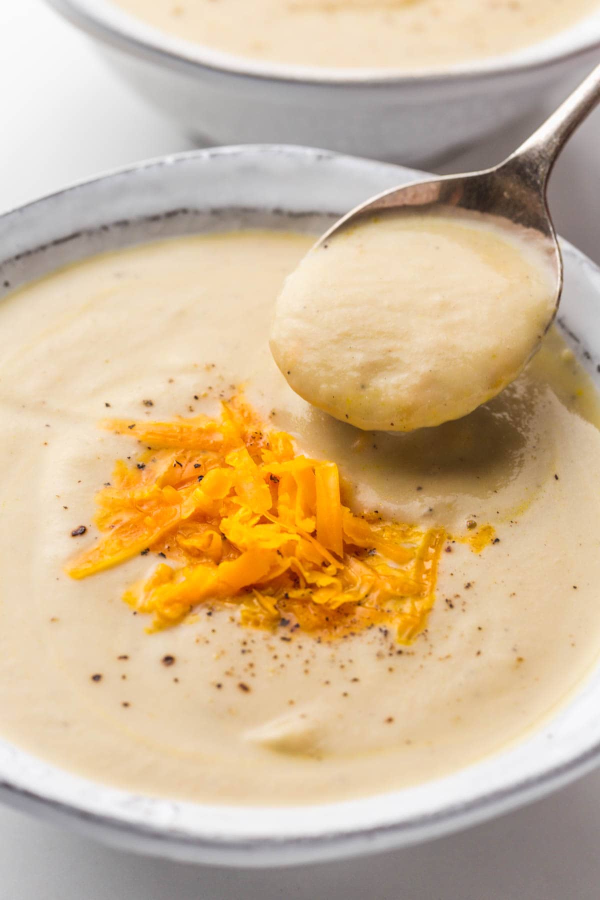 A spoonful of cauliflower soup