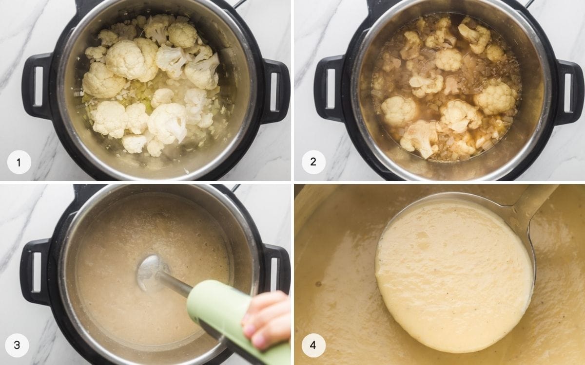Step by step images - how to make cauliflower soup in the instant pot and blend it