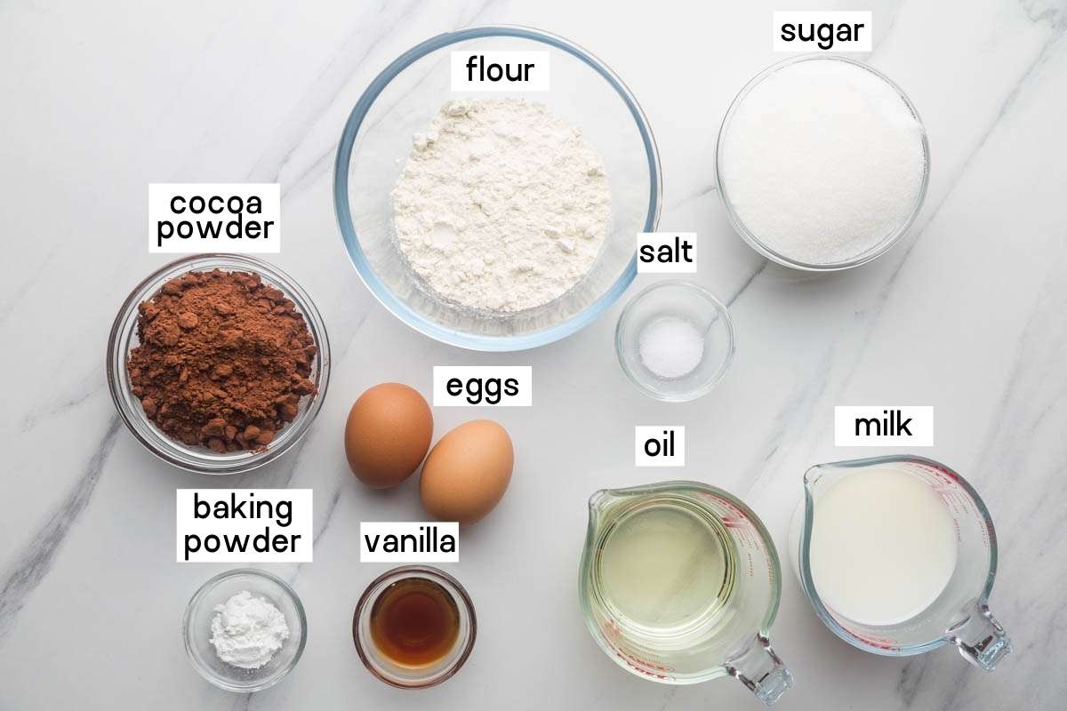 Ingredients needed to make chocolate cupcake base