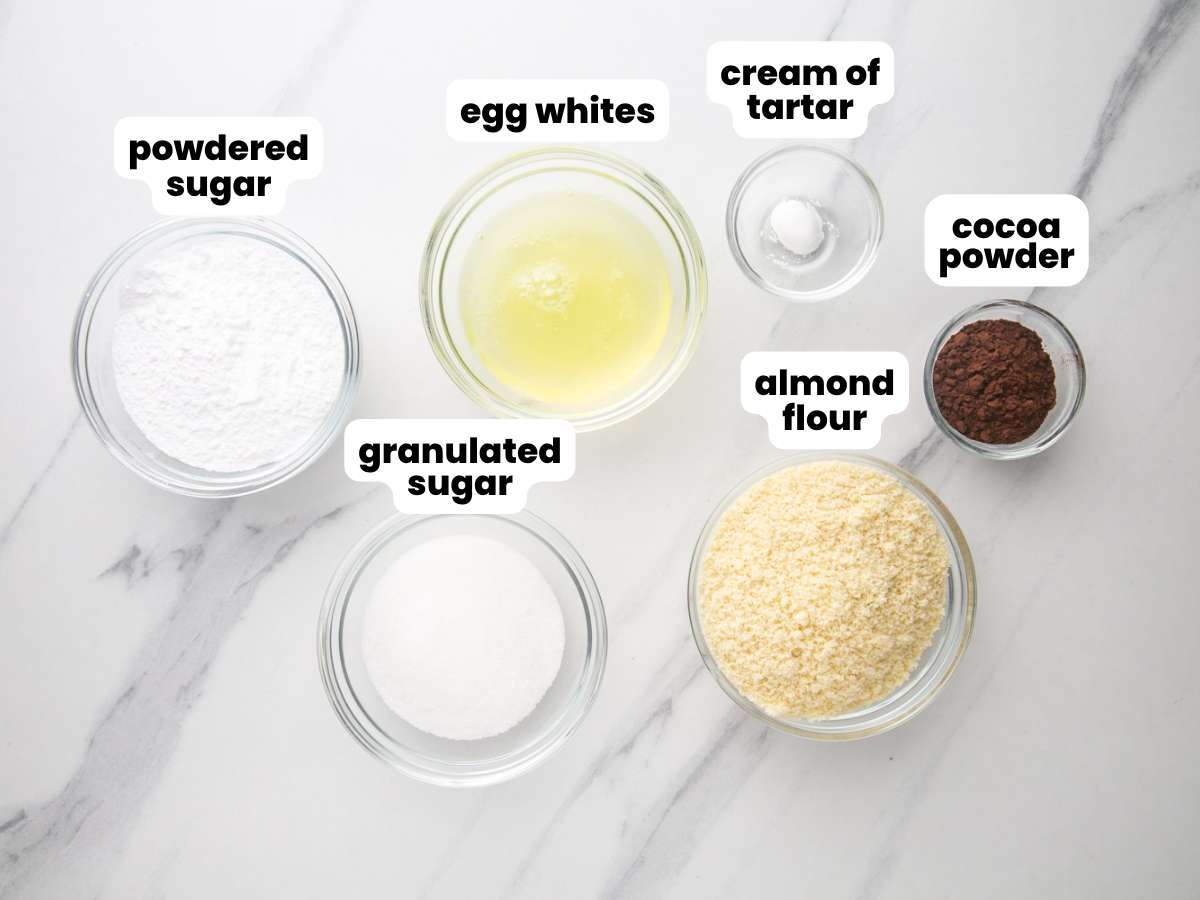 Ingredients needed to make chocolate macarons