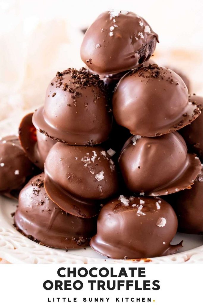 Oreo truffles stacked pinnable image with text overlay "Chocolate Oreo Truffles"