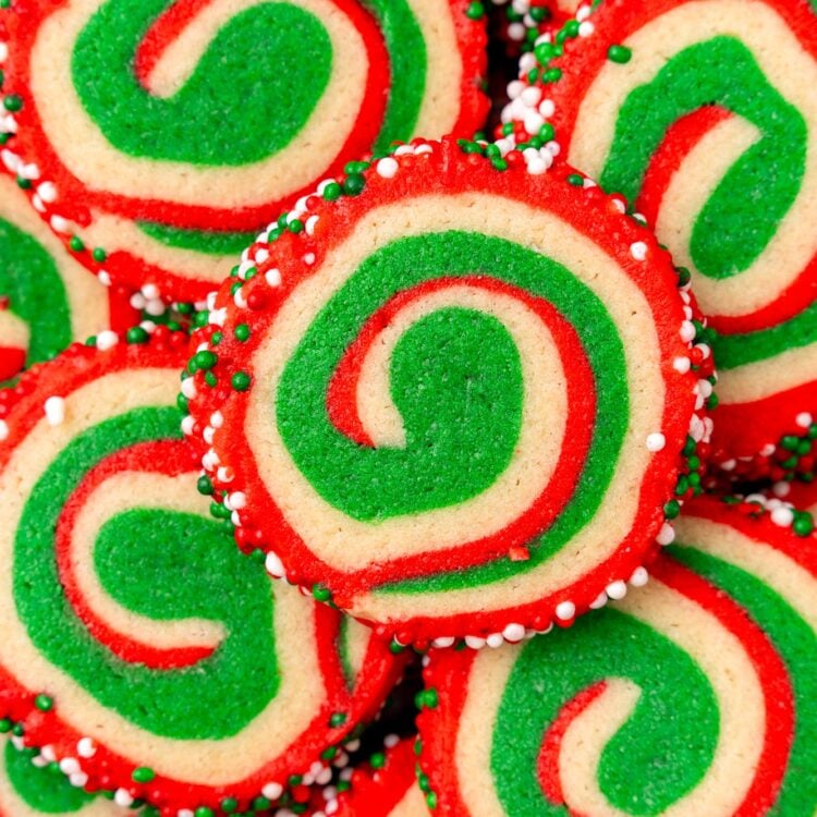 Close up shot of christmas pinwheel cookies