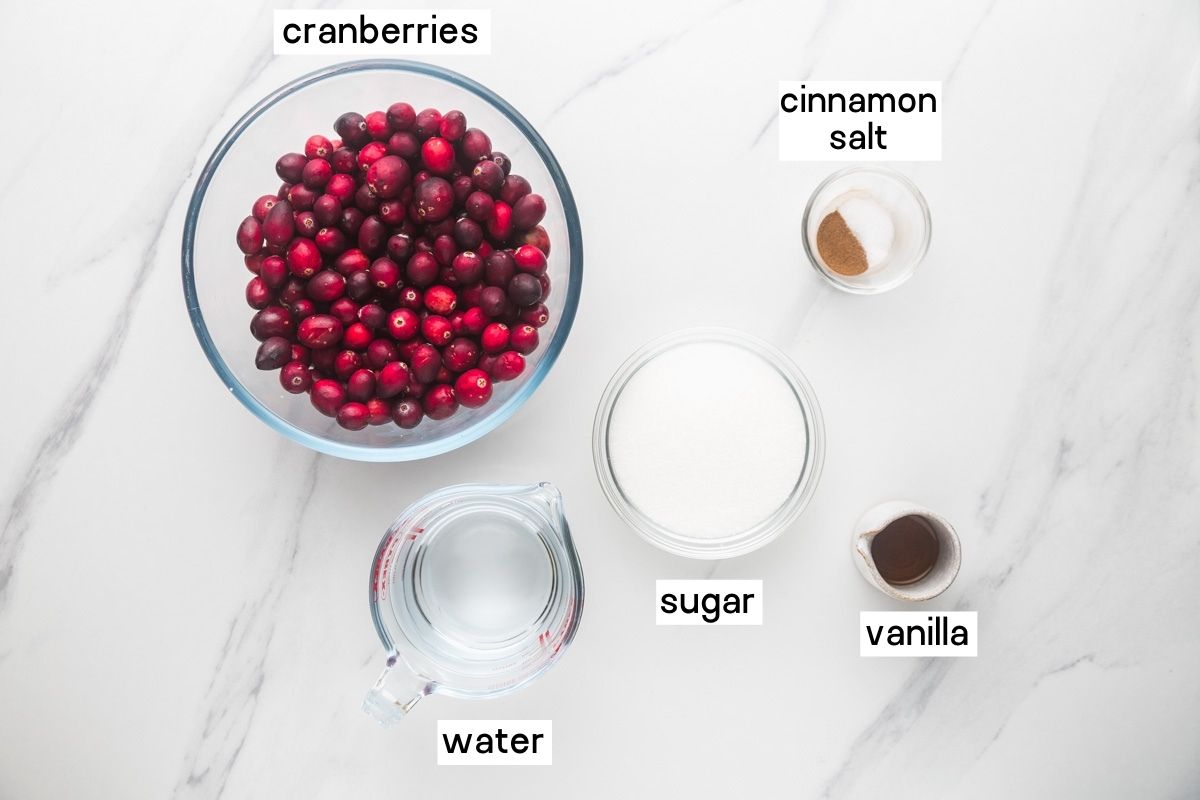 Ingredients needed to make cranberry sauce