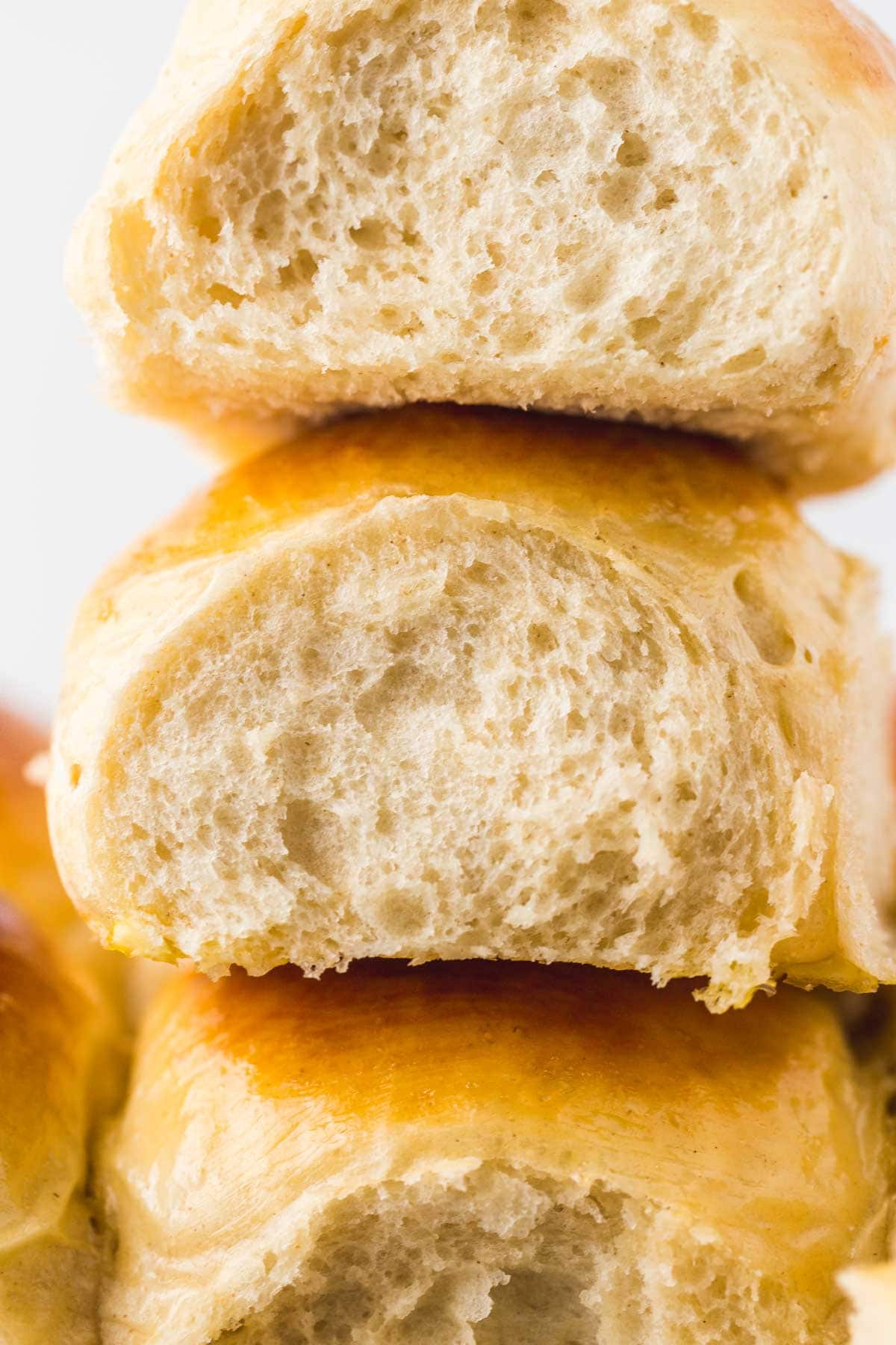 Close up shot of dinner rolls showing the texture