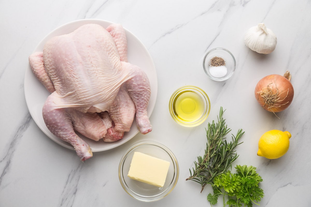 Ingredients needed to roast a whole chicken