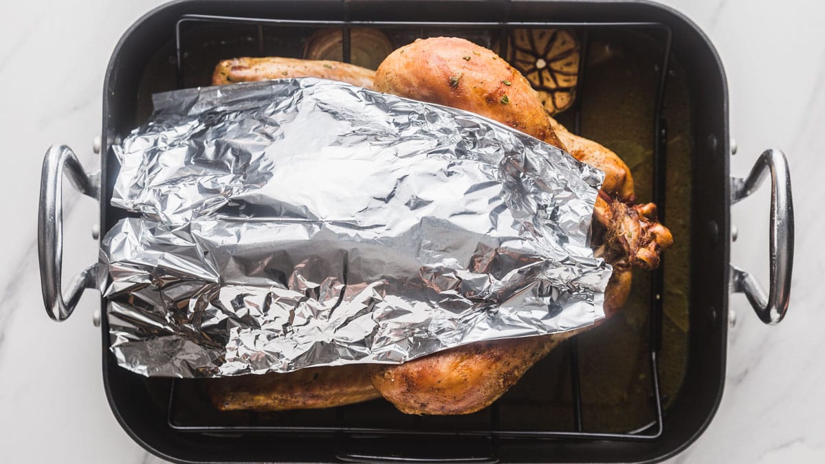 Protecting a turkey breast for over-browning with foil