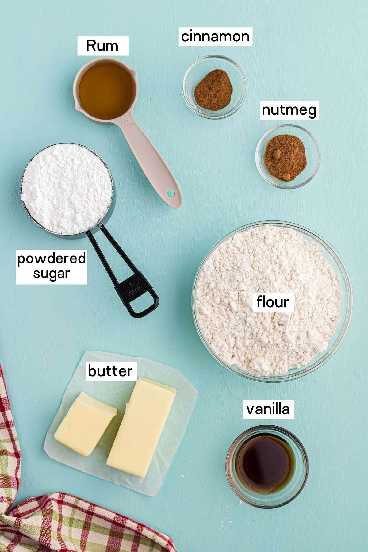 Ingredients needed to make rum cookies
