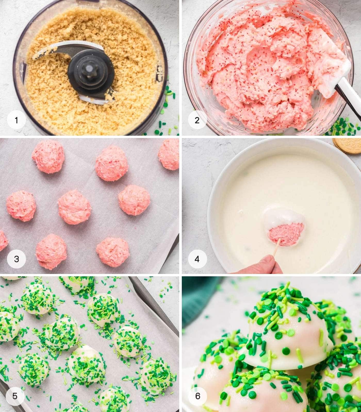 A collage with 6 images on how to make Christmas truffles