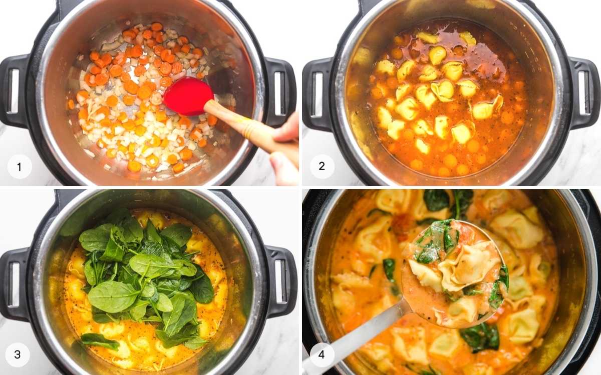 Steps on how to make tortellini soup in the instant pot