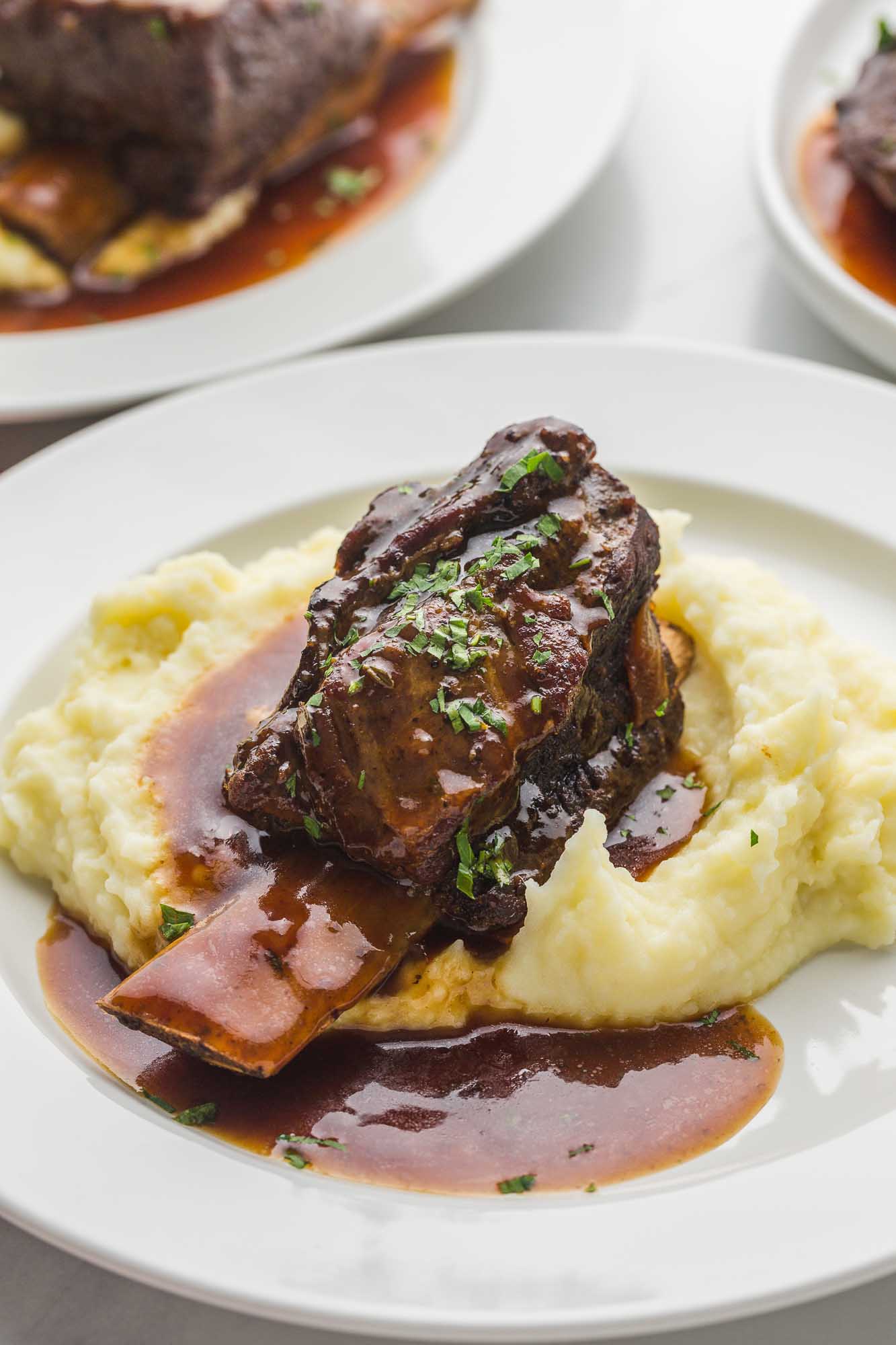 Braised short ribs served over mashed potatoes