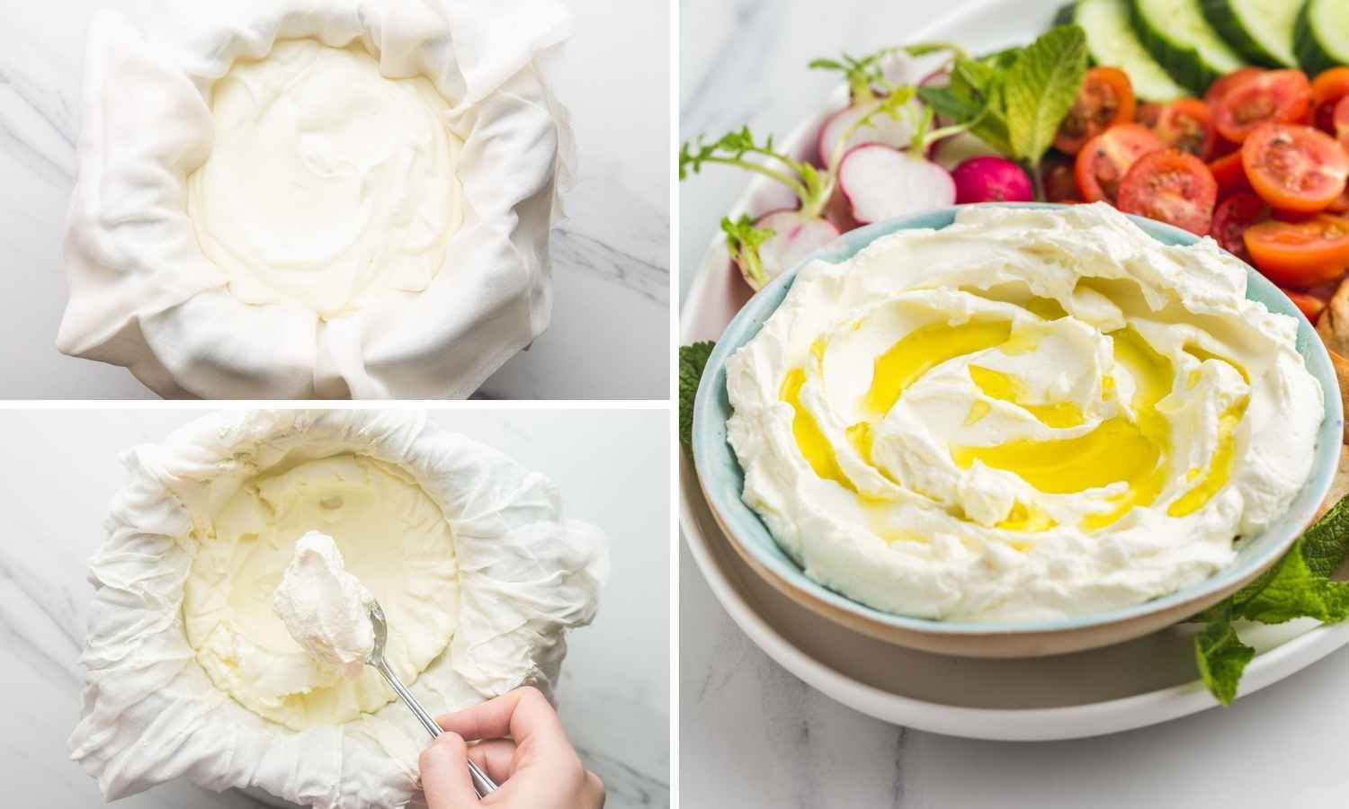 Steps how to make labneh.