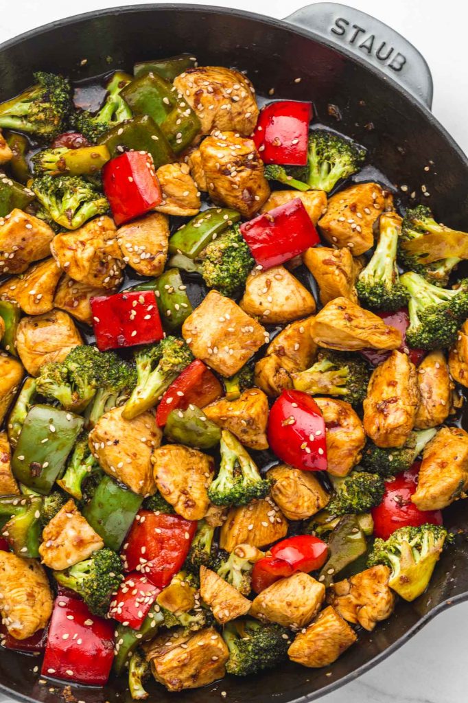 Teriyaki Chicken Stir Fry in a skillet