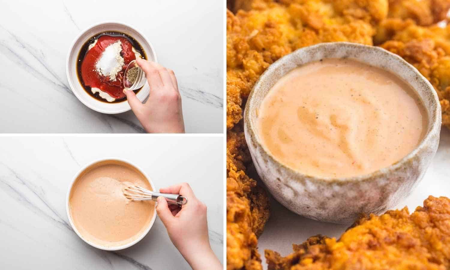 How to make canes sauce, a collage with 3 images