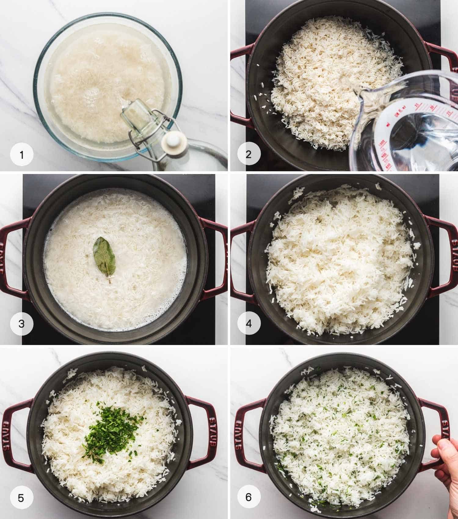 A collage with 6 images How to make Cilantro Lime Rice