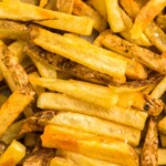 Close up shot of perfectly golden french fries