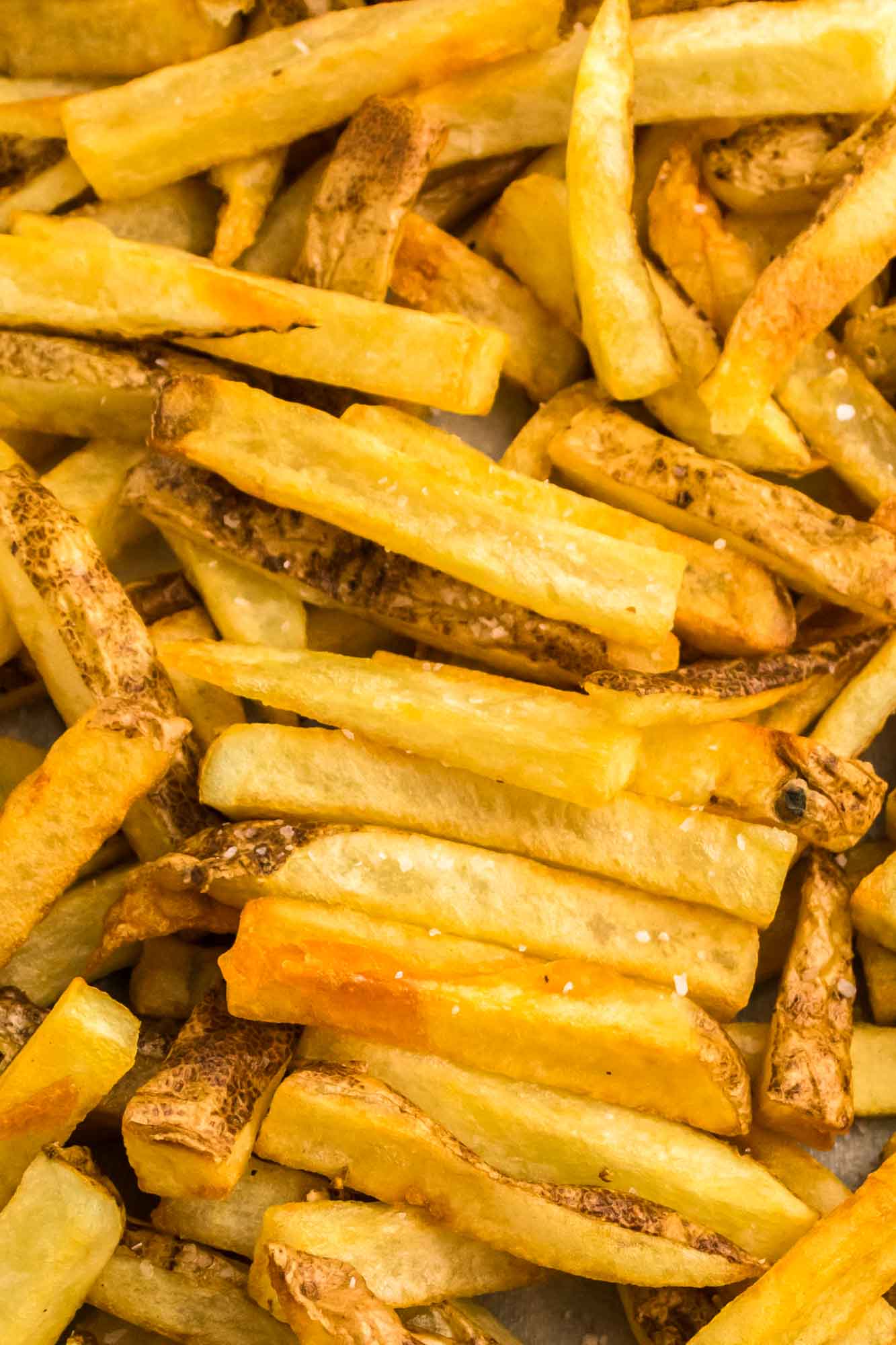 Close up shot of perfectly golden french fries