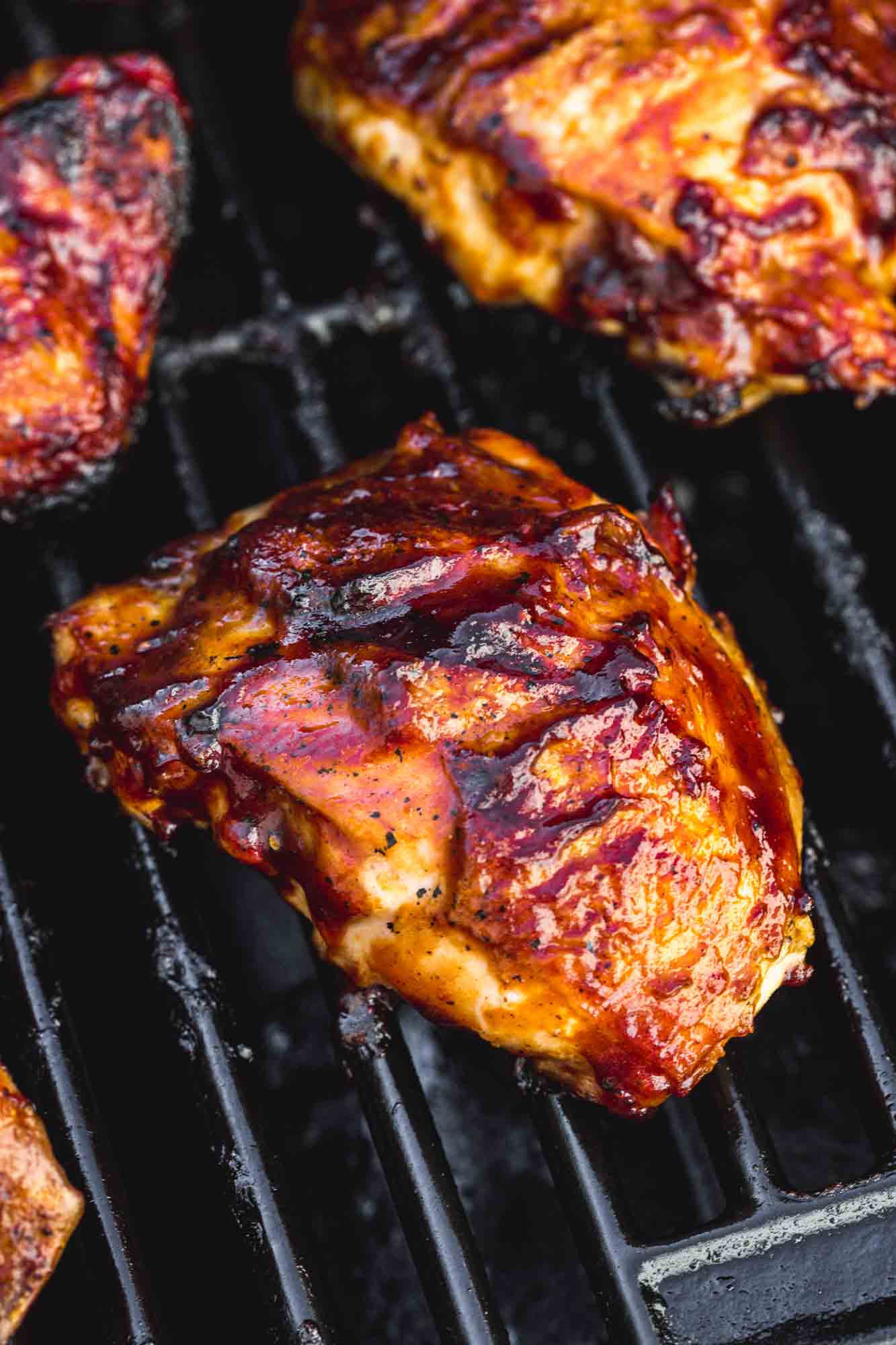 BBQ chicken thigh on the grill