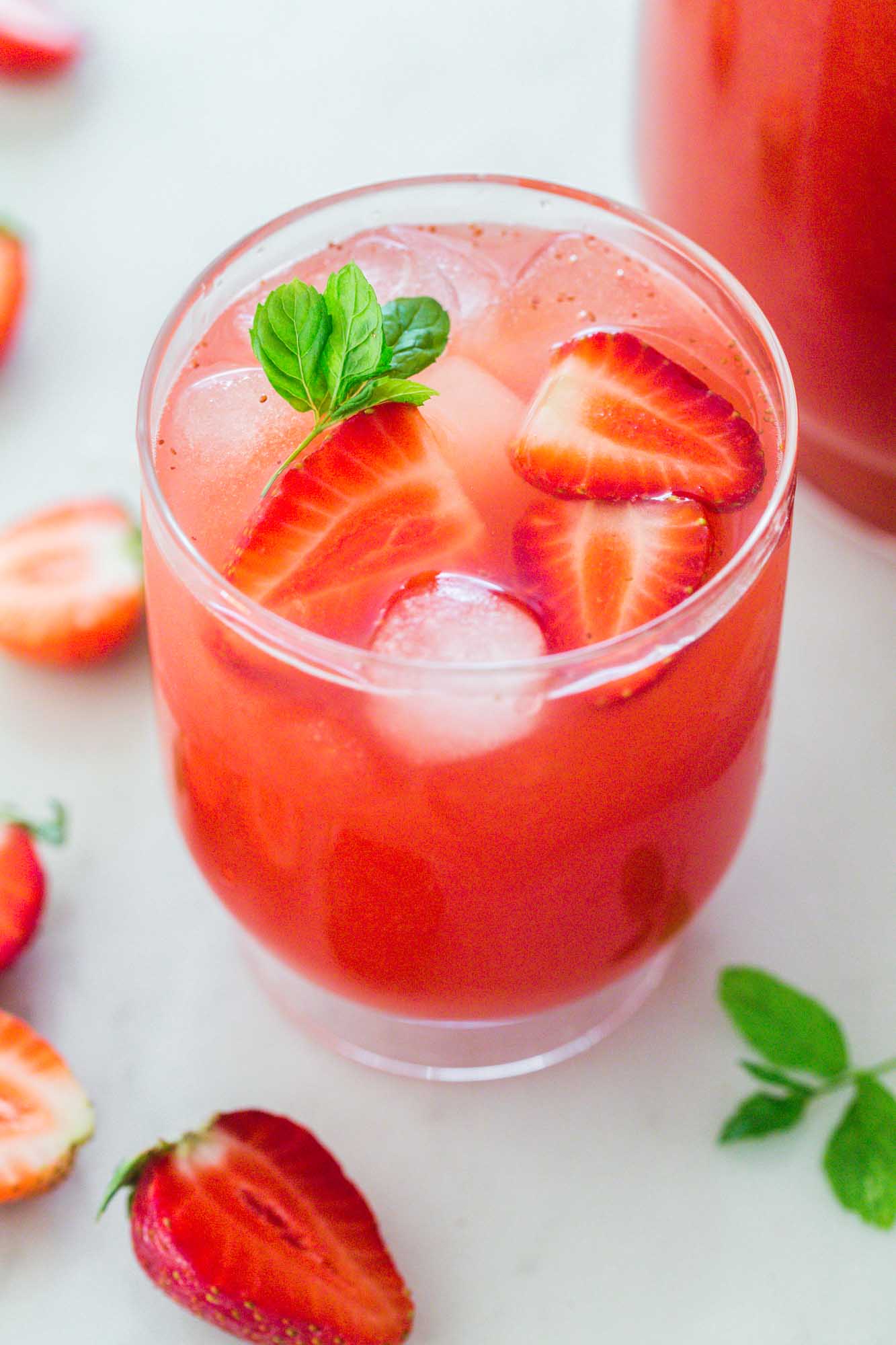 Iced Strawberry Tea in a transparent glass