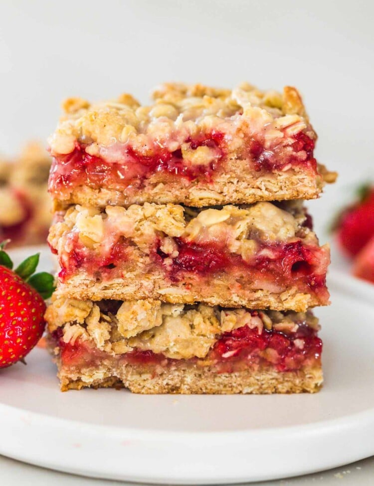 Strawberry Oatmeal Bars stacked on each other