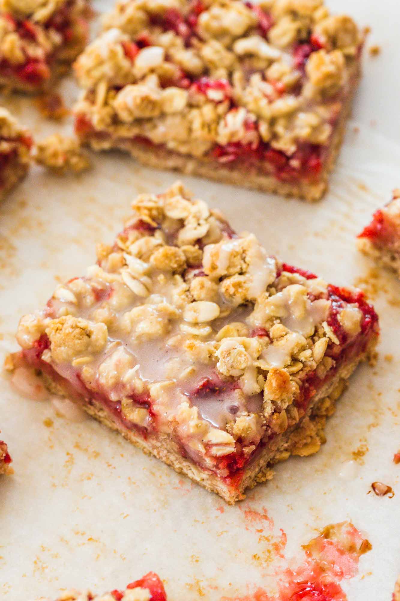 Strawberry crumb bars with a simple glaze