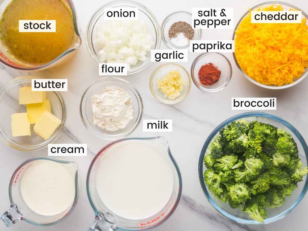 Ingredients needed to make broccoli cheddar soup