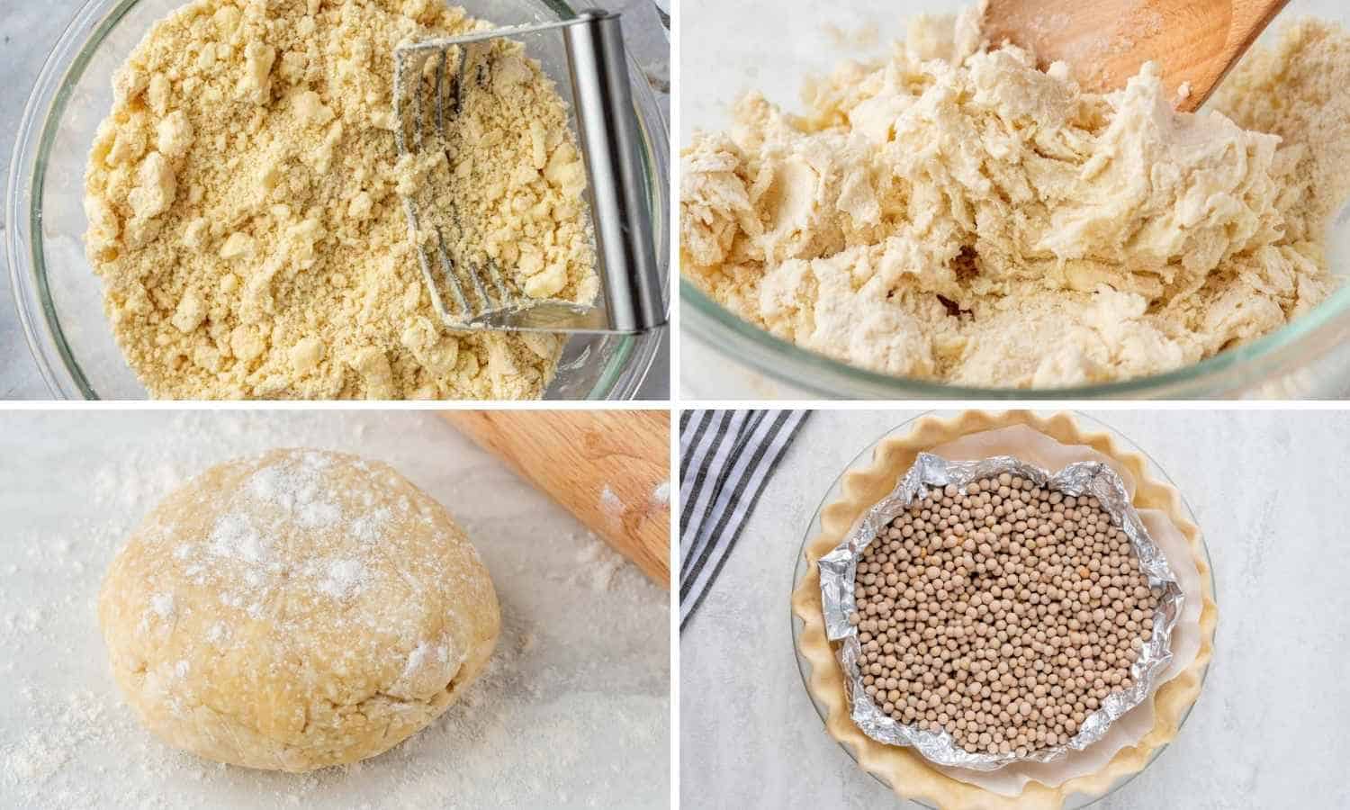 Collage of four images to show how to make butter pie crust