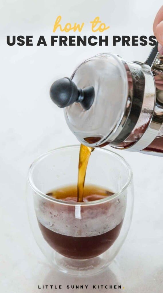 pouring coffee in a cup from a French press