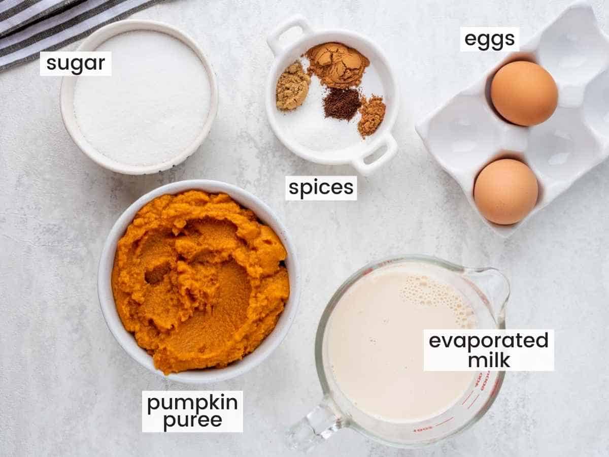 Ingredients needed for making pumpkine pie filling