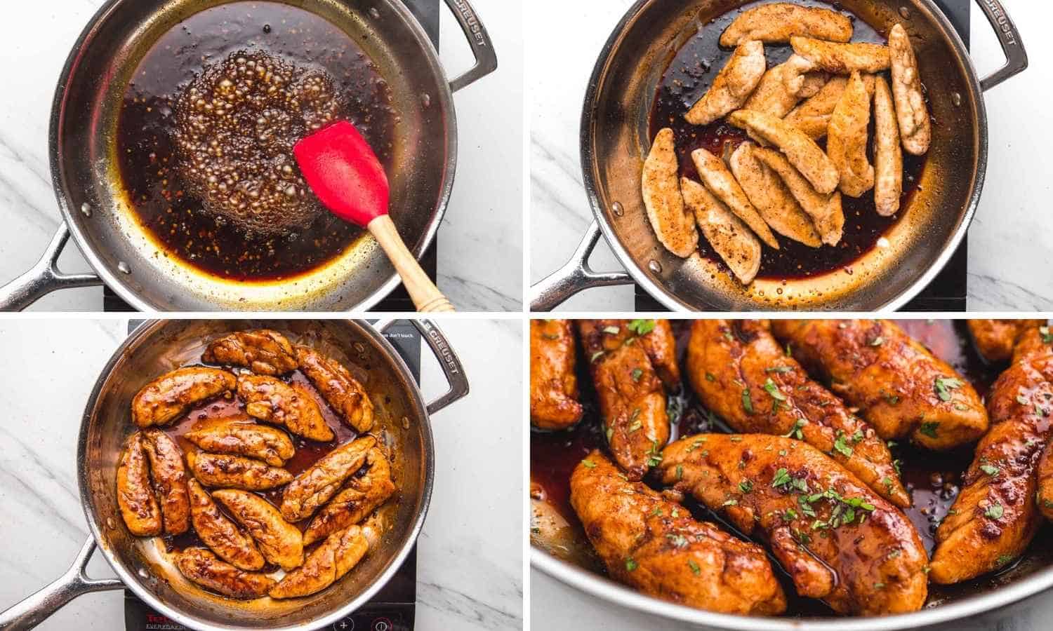 How to Make Honey Garlic sauce for Chicken Tenders shown in a collage of four images