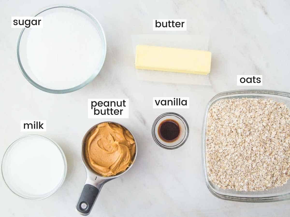 Ingredients needed to make Peanut Butter No Bake Cookies