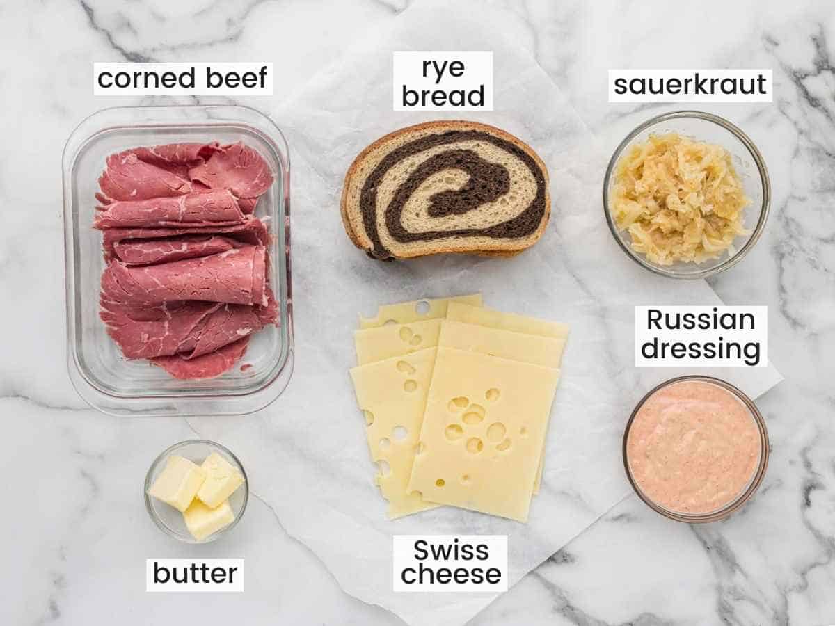 Ingredients needed to make a reuben sandwich