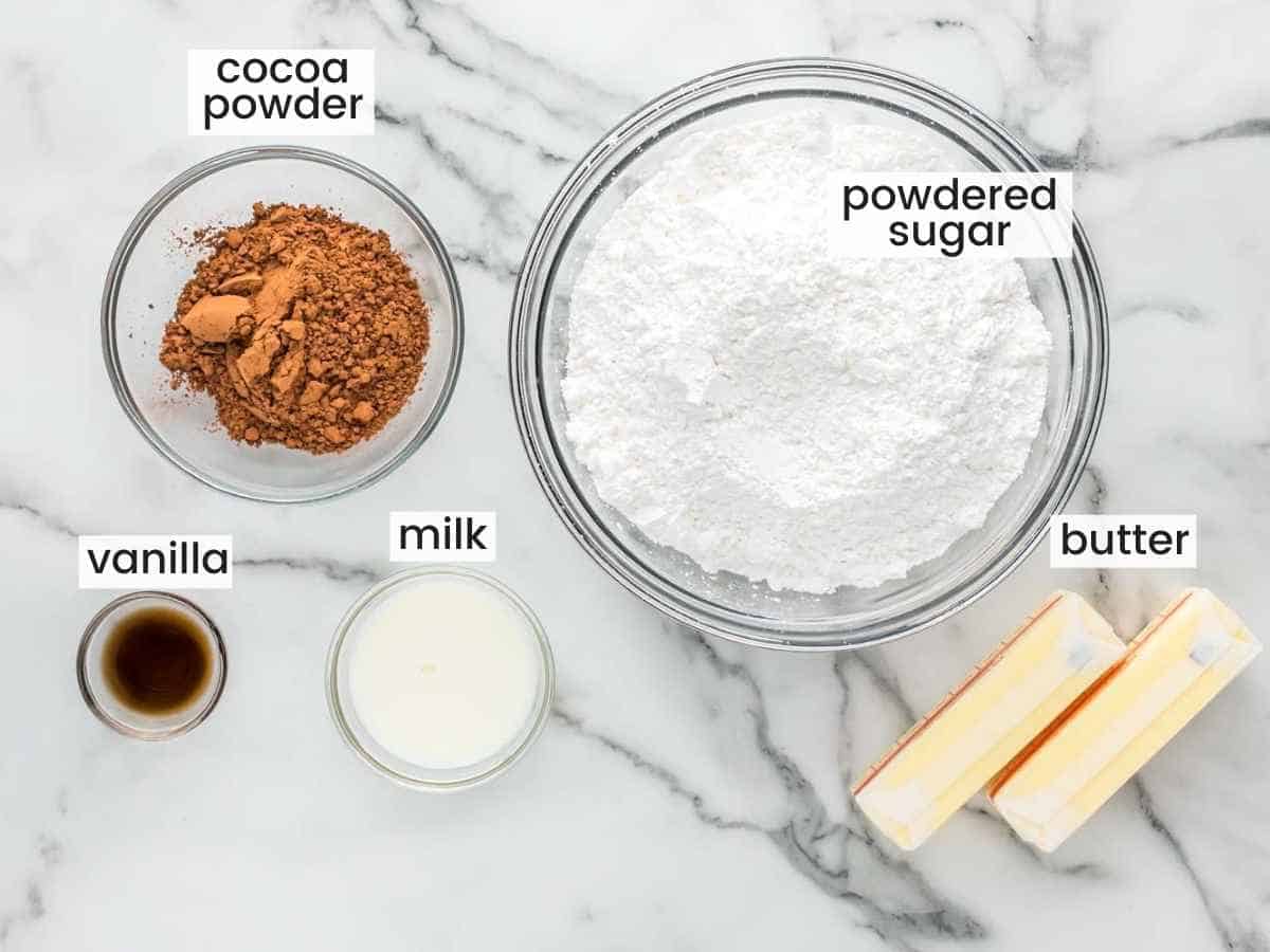 Ingredients needed to make chocolate frosting