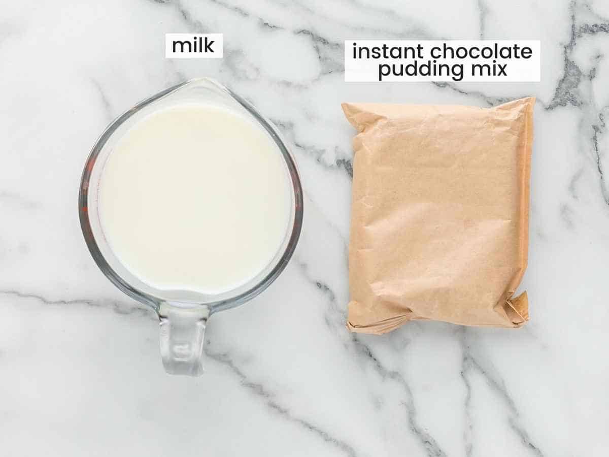 Ingredients needed to make chocolate pudding