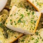 Close up shot of slices of toasted garlic bread