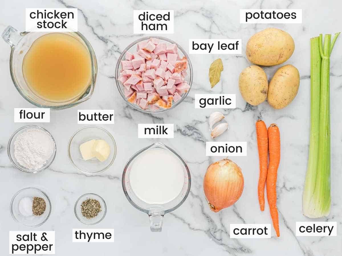 Ingredients needed to make ham and potato soup